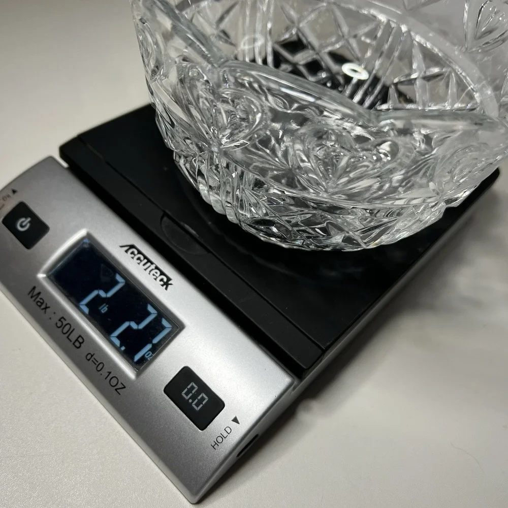 Vtg Fifth Avenue Crystal Footed Bowl Hearts Scalloped Edges